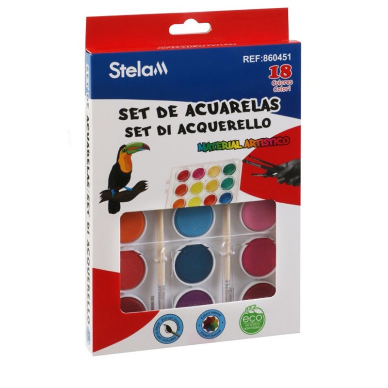 Paleta acuarele, 18 culori intense, 2 pensule incluse - imagine 3